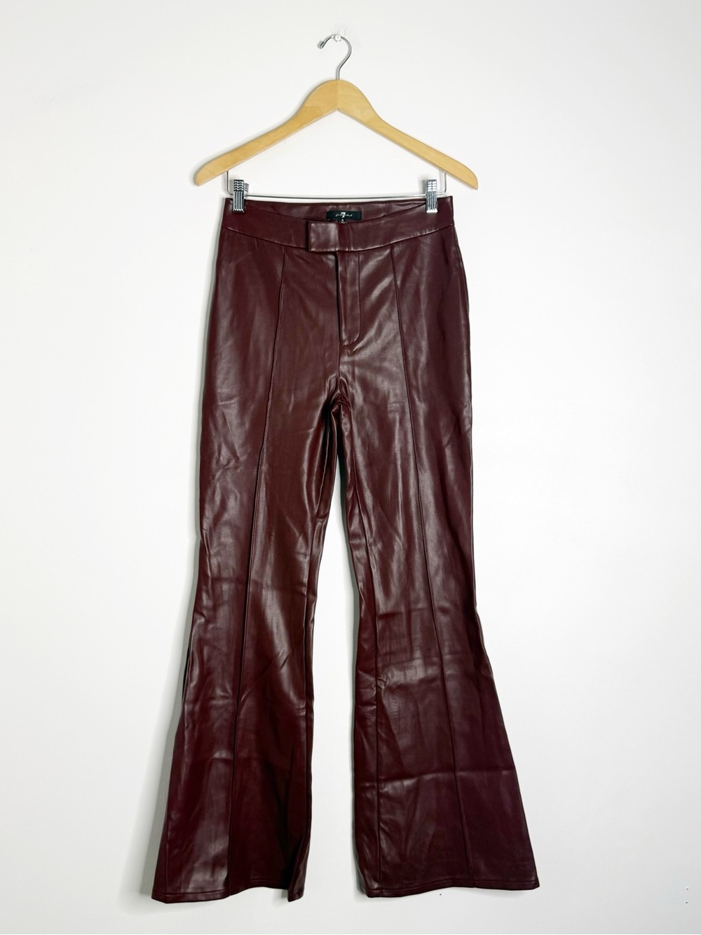 7 For All Mankind Burgundy Faux Leather Flare Pants Size Small